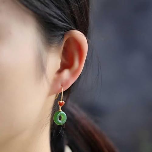 Pendientes de botón cómodos de plata S925 e hipoalergénicos con jade verde 3