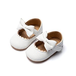 Infant Baby Girls Mary Jane Flats Non Slip Rubber Sole with Bownot Toddler First Walkers Princess Wedding Dress Shoes
