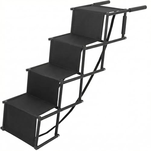 Foldable Dog Ramp Pet Steps 4-Height Adjustable Portable Non-Slip Dog Stairs for Cars High Beds and Sofas Lightweight Pet Ramp Supports up to 176 Lbs for Large and Small Dogs