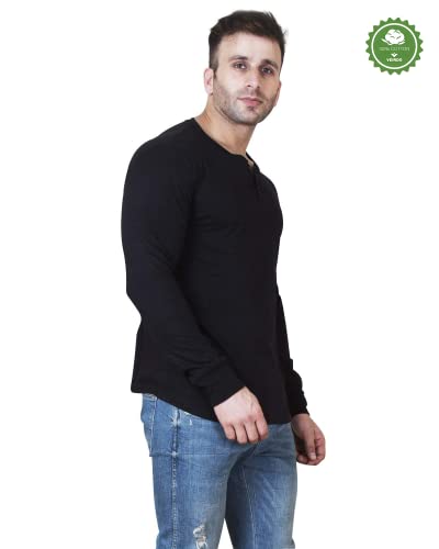 Veirdo Pure Cotton Regular Fit Henley Neck Full Sleeve T-Shirt for Men & Boys (TSH_23_Henley_Black)