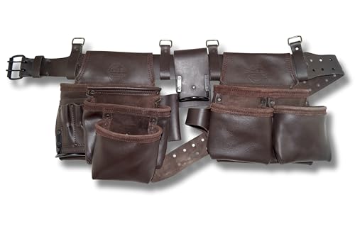 Image of Graintex 13 Pocket Framers Tool Belt, 4 Pc Combo Industrial Grade Leather Tool Pouch, 2 inch Leather Belt & Hammer Holder, Bags for Drywall Tools, Electricians, Plumbers