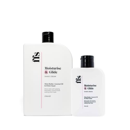 Image of 150ml & 50ml Moisturise & Glide Natural Shaving Cream for Women w/Shea Butter, Coconut Oil, & Witch Hazel - Paraben & Cruelty-Free FFS Beauty Shave Cream for Sensitive Skin - for Home or Travel