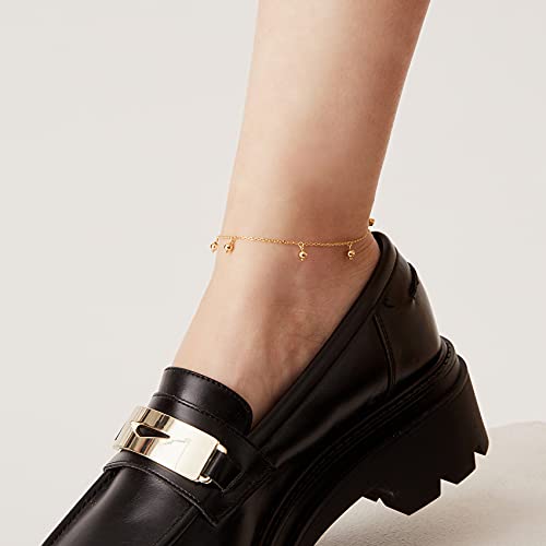 Pavoi 14K Gold Plated Sterling Silver 9”X3.6Mm Ankle Bracelet / Qualitative Anklet For Women | 6 Yellow Gold Plated Dots Attached Chain #TOP1