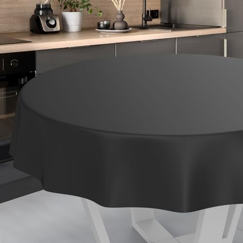 Nappe en Toile cirée Lavable, pour Table de Jardin, extérieur et intérieur, Ronde, 140 cm, Bord coupé, Noire
