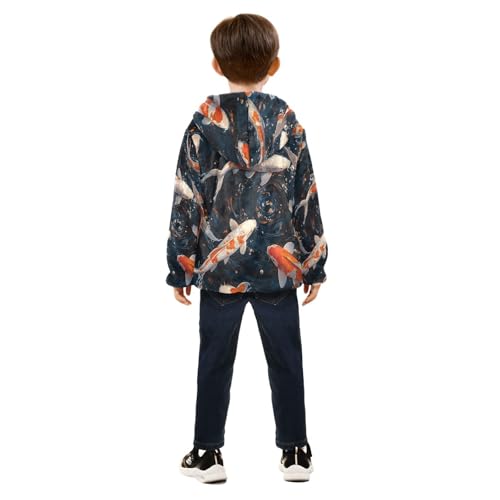 Koi Fish Water Pattern Toddler Fleece Jacket Girl Boys Hooded Fleece Jacket Coat Warm Outwear Zip-up 3-10T4