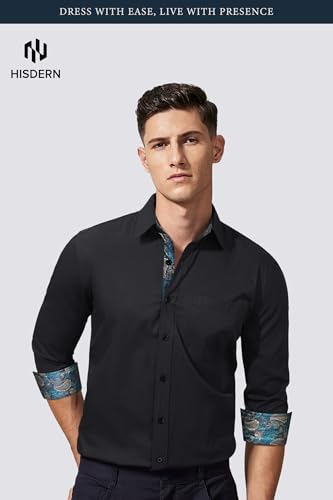 Image of HISDERN Mens Business Dress Shirts Long Sleeve Casual Button Down Shirt Formal Inner Collar Contrast Shirt for Men Wedding