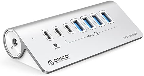 USB-Hub, ORICO USB-C-Hub, 3.2 Gen 2, Stromversorgung mit 7 Ports, 10 Gbit/s mit 4 USB C, 2 USB A, PD 60 W, Netzteil, 24 V/3 A, USB-Verteiler aus Aluminium mit 1 m Kabel für MacBook