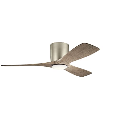 Image of Kichler Volos 48 inch Ceiling Fan With LED Light, Brushed Nickel, 300032NI | Wall Control, Contemporary Indoor Fan, Low Profile Ceiling Fan with Light