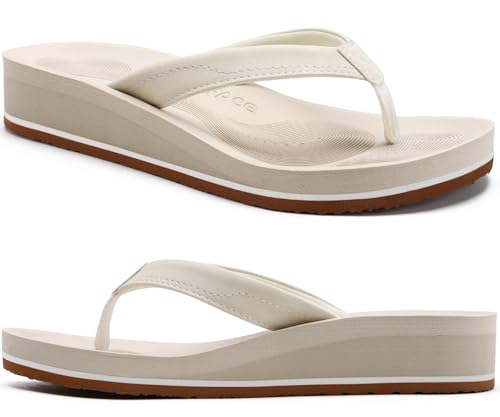 COFACE Flip Flops for Women With Comfortable Arch Support Ladies Fashion Platform Thong Sandals Soft Yoga Mat Sole For Beach/Indoor Outdoor