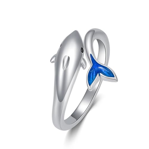 Vadmans Bague de Dauphin en Argent Sterling Bague de Dauphin Ouverte et Ajustable Bijoux de Mode Cadeaux pour Femmes