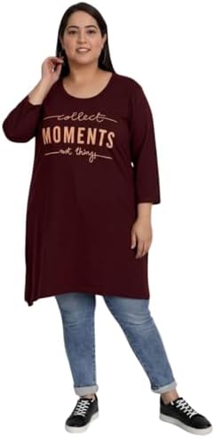 CUPID Women Plus Size Cotton Round Neck Full Sleeve Slim Fit T-Shirt, Nightwear, Sleepwear, Daily Use Gym N Lounge Wear Long Tops for Ladies_Wine_XXL