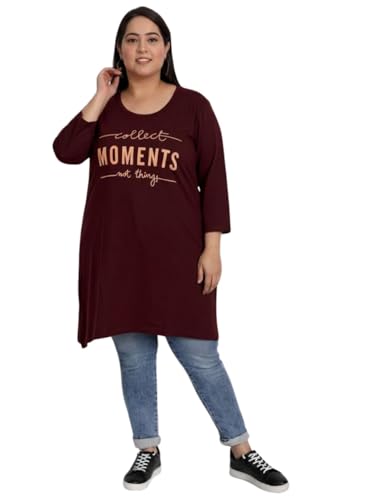 Image of CUPID Women Plus Size Cotton Round Neck Full Sleeves T-Shirt, Nightwear, Sleepwear, Daily Use Gym n Lounge Wear Long Tops for Ladies 3XL to 7XL