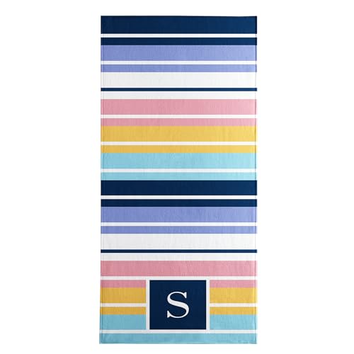 Let's Make Memories Pastel Initial Stripes Beach Towel