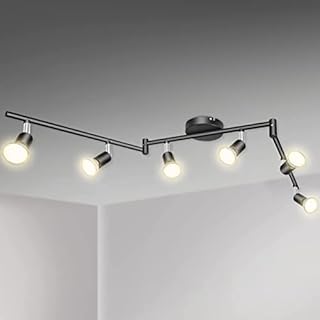 AIBOO Modern 6 Way Ceiling Spotlights, Kitchen Spot Light Fittings for Ceiling, Rotatable LED Spotbar Lights for Living Room Bedroom, Black(GU10 Bulbs NOT Included)