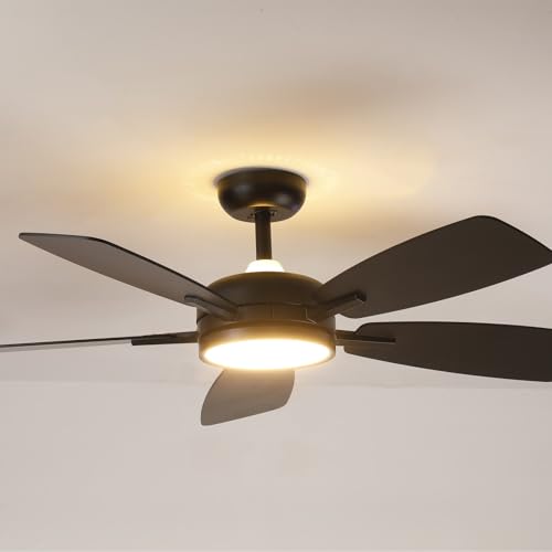 Roomratv Ceiling Fans with Lights,46 Inch,Remote Control,Night Light,Dimmable,Reversible,Noiseless,6 Speeds,Timer,Black Modern Ceiling Fan for Living Room,Bedroom,Kitchens,Kis room,Outdoor Patio
