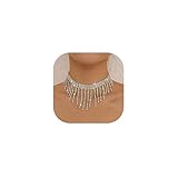 Sixexey Rhinestone Choker Necklaces Silver Neck Chain Sparkly Tassel Necklace Dainty Party Prom Necklace Jewelry for Women and Girls