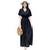 [Teddy] リゾートワンピース レディース 夏 サマードレス ロング マキシ丈 半袖 シフォン 透け Aライン tops1026 M R:ブラック