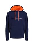 JACK & JONES Herren JJESTAR JJ Sweat Hood Kapuzenpullover, Navy Blazer/Shocking Orange, XL