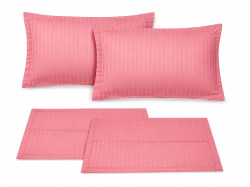 Image of Cotton Solid Striped Pillow Covers | Ultrasoft Breathable Envelope Closure| Pack of 2 Pillow Covers Standard Size (27 x 17 Inches) (Pink)
