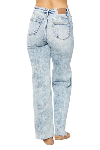 Judy Blue Women's High-Rise Mineral Wash Raw Hem Wide Leg Jeans4