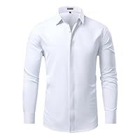 Casey Kevin Camisa Hombre Manga Larga Casual Regular Fit Camisas con Botones Ocultos Vestir de Negocios Stretch Shirts para Hombres
