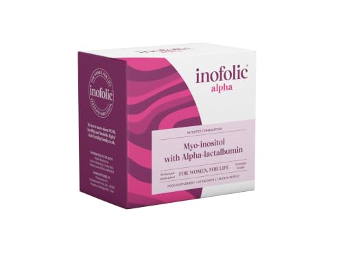 Inofolic Alpha 4000mg Myo-Inositol PCOS Supplement for Women Hormonal Balance Fertility & Ovulation Support 100mg Alpha-Lactalbumin 400ug Folic Acid 60 Sachets - 1 Month Supply