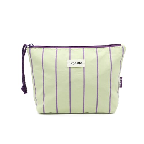 PONETTE Neceser de Mujer Mallorca – Bolsa de Aseo para Playa, Piscina, Viaje, Gimnasio y Uso Diario – Gran Capacidad, Ligero y Plegable – Diseño a Rayas de Estilo Mediterráneo – Marca Española