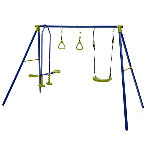 GYMAX Kids Swing Set, Metal Swing A-Frame with Swings, Outdoor Children Playground Playset for...