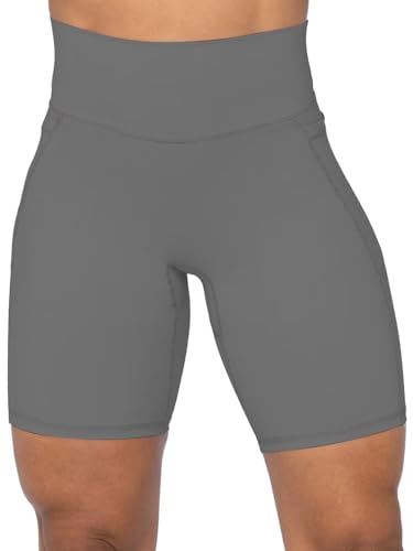 Image of Sunzel No Front Seam Biker Shorts for Women with Pockets, Yoga Workout Gym Bike Shorts with Tummy Control