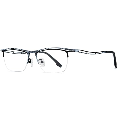 Image of FONEX Colorful Pure Titanium Glasses Frame Men Semi Rimless Square Eyeglasses Eyewear