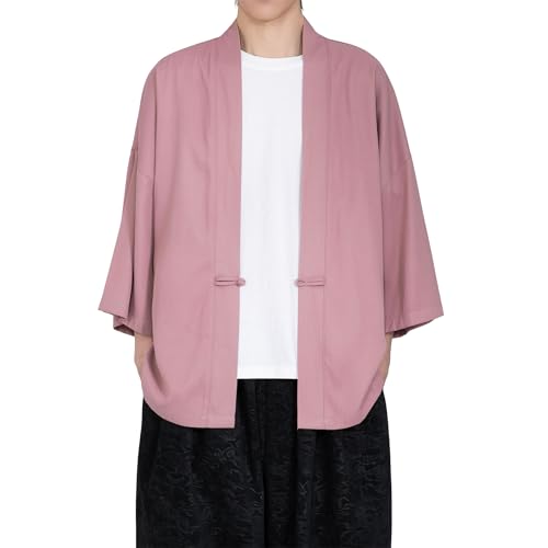 Image of PRIJOUHE Men's Kimono Jackets Cardigan Casual Cotton Blends Linen Seven Sleeve Open Front Embroidery Coat