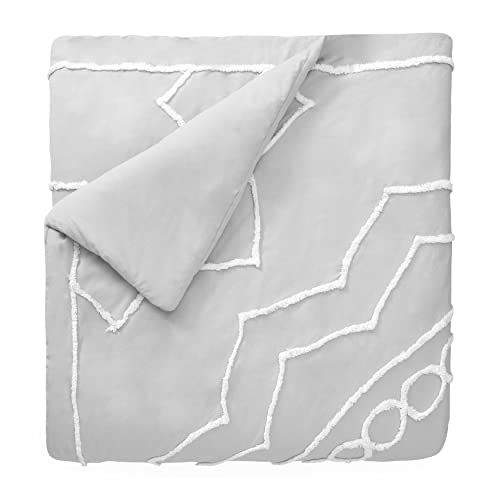 Martha Stewartsophia Medallion Chenille King Size Comforter Set - 3 Piece |1 Comforter & 2 Pillow Shams | 100% Cotton | Breathable, Reversible & Easy Care- Machine Wash | Grey & White (All Season) #TOP2