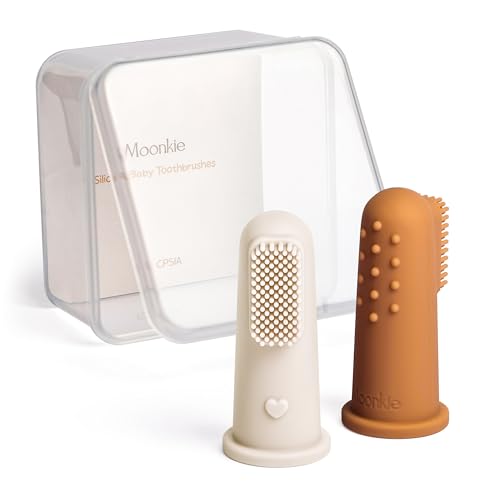 Image of Moonkie Baby Toothbrush Finger Toothbrush Oral Cleaner Kit for 3 Months +, 2 Pcs Small (Clay/Ivory)