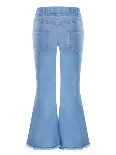 Kids Girls Ripped Flared Jeans Elastic Waist Rulle Raw Hem Casual Ripped Bell Bottom Denim Pants Wide Leg Jeans2