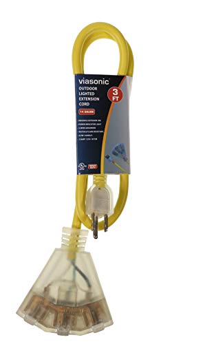 Viasonic 3 Outlet Outdoor Extension Cord UL Listed - 3FT - Heavy Duty & Durable, 14 Gauge, Safety Yellow Cord, Premium Lighted Plug, by Unity