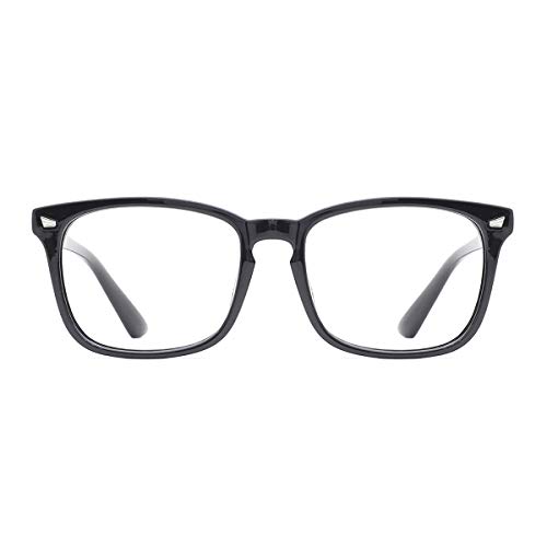TIJN Blue Light Blocking Glasses Square Nerd Eyeglasses Frame Anti Blue Ray Computer Game Glasses (Black(anti-fog Lens))