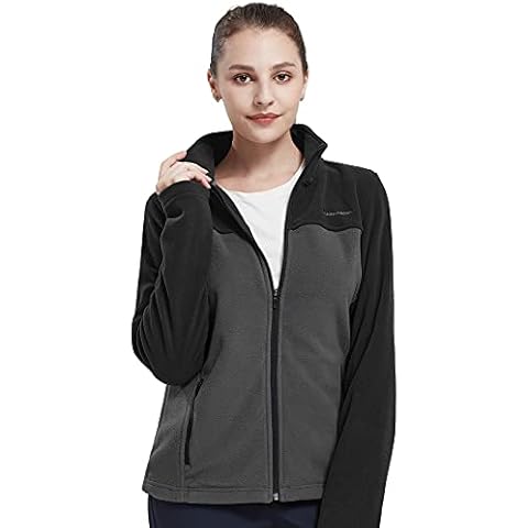 CAMELSPORTS Women Full Zip Fleece Jackets with Pockets Soft Polar Fleece Coat Jacket Sweater, Black/Grey, XL Cover
