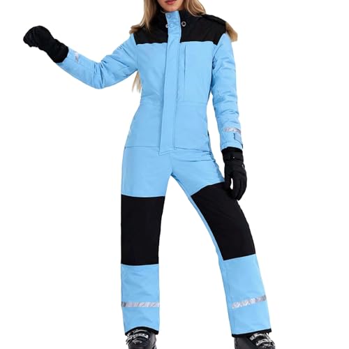 Duohropke Traje de nieve para mujer y hombre, con forro cálido, mono de esquí, de una pieza, impermeable, resistente al viento, mono de nieve, para exteriores, conjuntos de esquí, monocolor, con