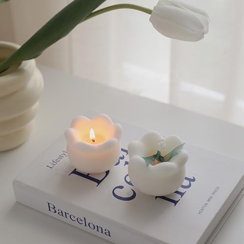 Bougie parfumée en forme de muguet, 80 g, en cire de soja esthétique, en forme de fleur, pour accessoire photo de table, cadeau d'anniversaire, parfaite pour...