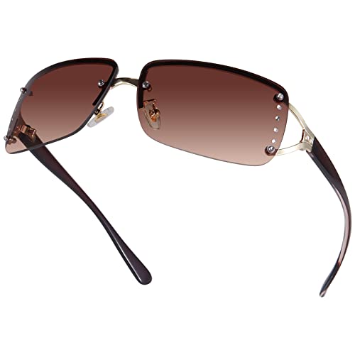 Dollger Rimless Y2K Sunglasses for Women Men Rectangle Trendy Glasses Retro Shades