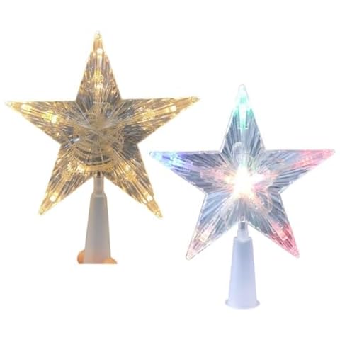 Smaroll 2PCS Star Tree Topper Lights 6 Inch Christmas Tree Topper Lighted Treetop Xmas Tree Decoration Tree Top Lights Christmas Tree Ornaments,Warm Lights & Colorful Lights Cover