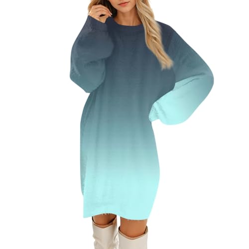 Oversize Pullover Damen,Damen Übergroßes Pulloverkleid Lose Minikleid Imitation Kaschmir Langes（04-Türkis,3XL）