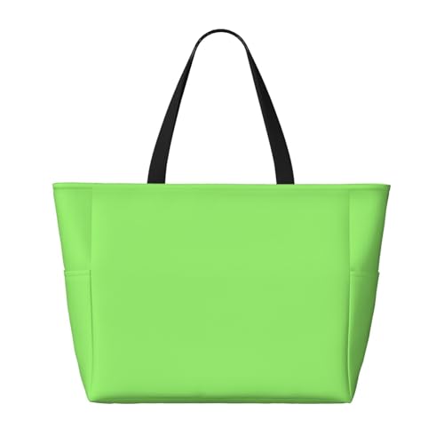 Solid color light green Large capacity beach bag with zipper, perfect for grocery bag pool gym travel shopping foldable beach travel bag,2