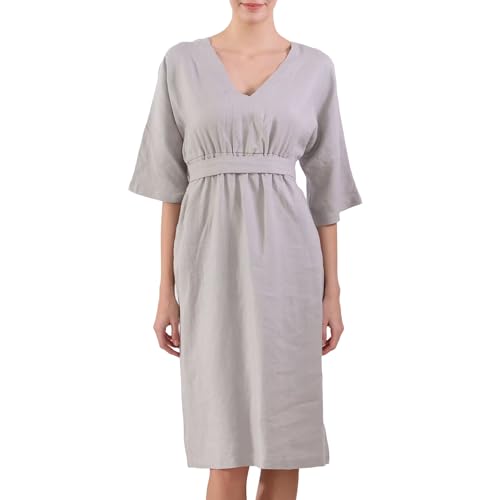 Image of Simple&Opulence Women's Summer Dresses 100% Linen Beach Sundress Nightgown Long Casual Lounge Sleep Dress with Pockets