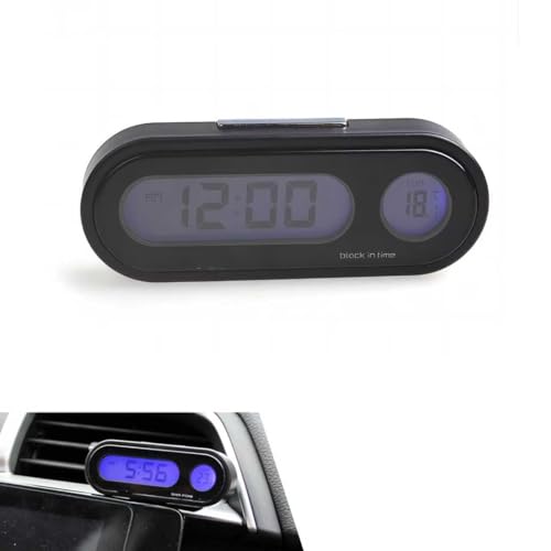 yorpyep Car Clock, Glow-in-The-Dark HD LED Screen Clock with Fixing Base, 12/24 Hours Switching Temperature Display Design, Multi-Function Self-Adjustable No View Blocking Dashboard Watch (Black)