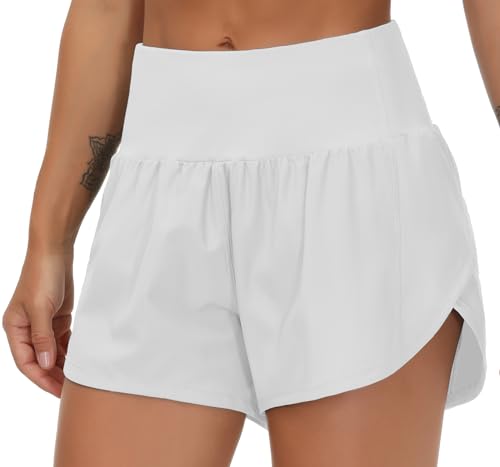 Image of THE GYM PEOPLE Womens High Waisted Running Shorts Quick Dry Athletic Workout Shorts with Mesh Liner Zipper Pockets
