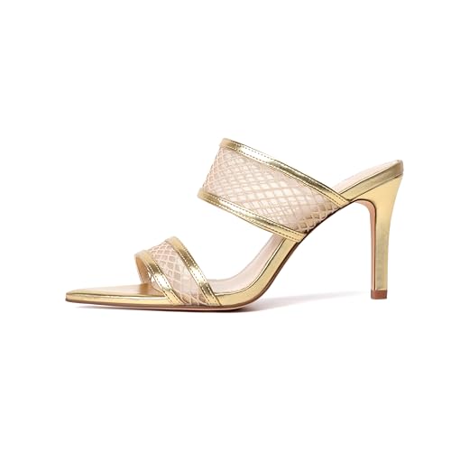 Image of vivianly Clear Pointed Toe Heels Sandals Transparent Strap Stiletto High Heels Slip on Mules for Women