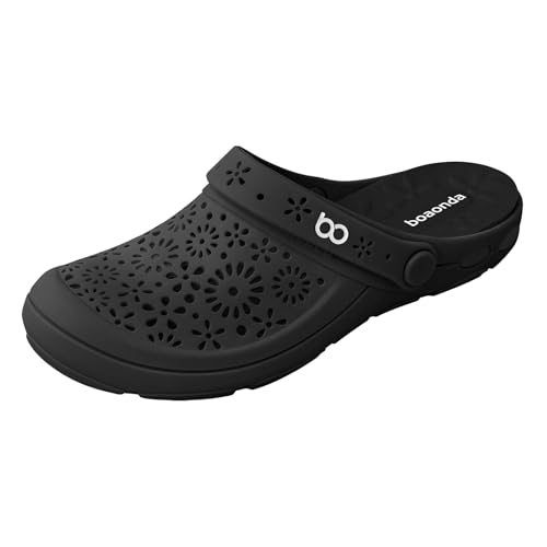 boaonda Nellie - Zuecos de jardín para mujer, cómodas y elegantes, sandalias de playa para uso casual, resistentes al agua, con plantilla acolchada extraíble, Negro -, 38 EU