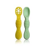 Luvlap Baby - Led Weaning Silicone Spoons, Set of 2, First Stage Self-Feeding Baby Spoon Cum Training Spoons for Self Feeding, 6 M+, Gum Friendly, BPA Free, 11.4 Centimeter