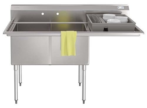 Image of KoolMore 63 in. 18-Gauge 2-Compartment Commercial Sink with Backsplash and 24 in. Right Drainboard, Bowl dimensions 18 inchx24 inchx14 inch in Stainless-Steel (KM-SB182414-24R3)